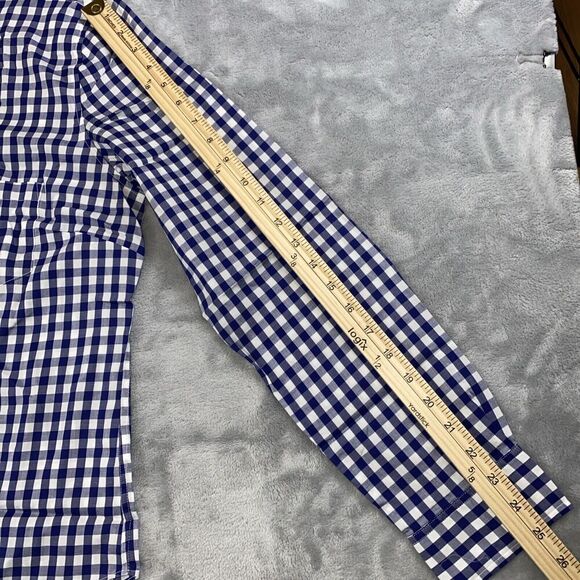 UNTUCKit Women's Size 12 Belleza Navy Blue Gingham Button Down Shirt Pocket - Picture 4 of 6